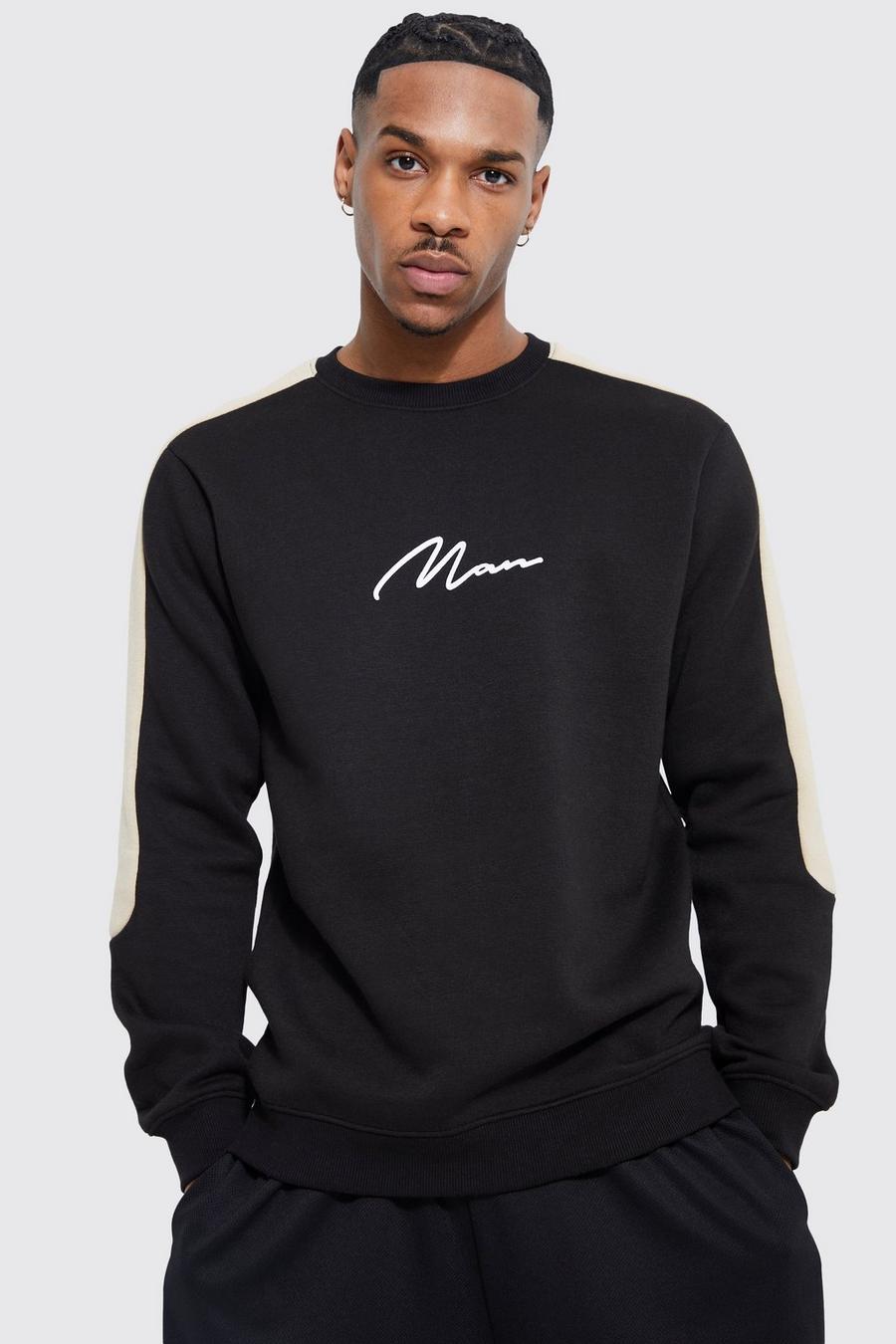 Lightweight Slim-Fit Man Colorblock Sweatshirt, Black schwarz
