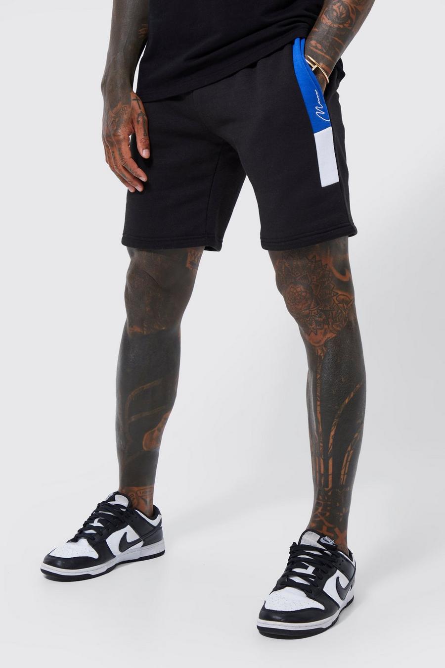 Black Lightweight Slim Fit Man Colour Block Shorts image number 1