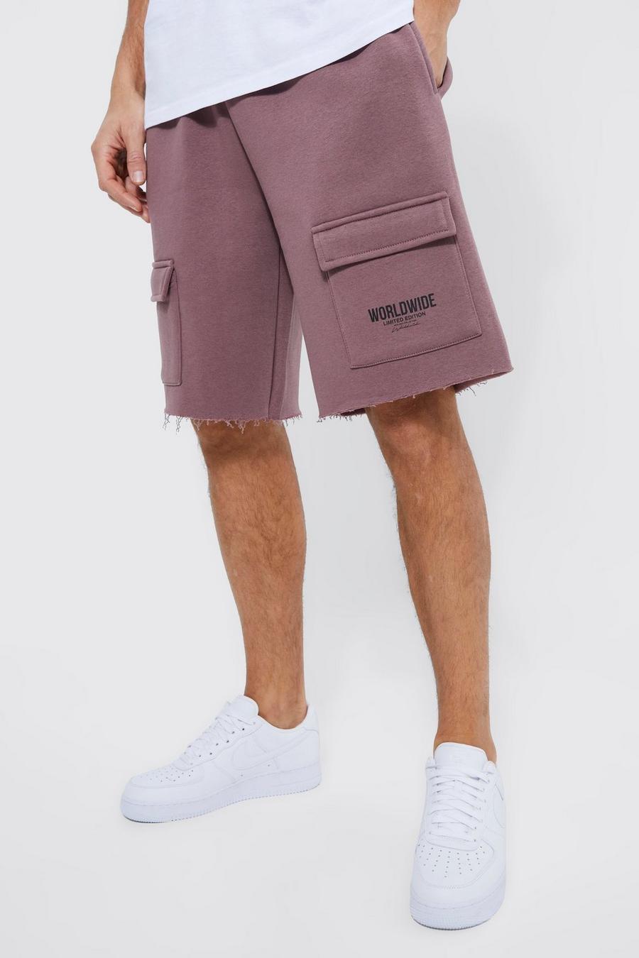 Chocolate brown Tall Extended Drawcord Raw Hem Cargo Short