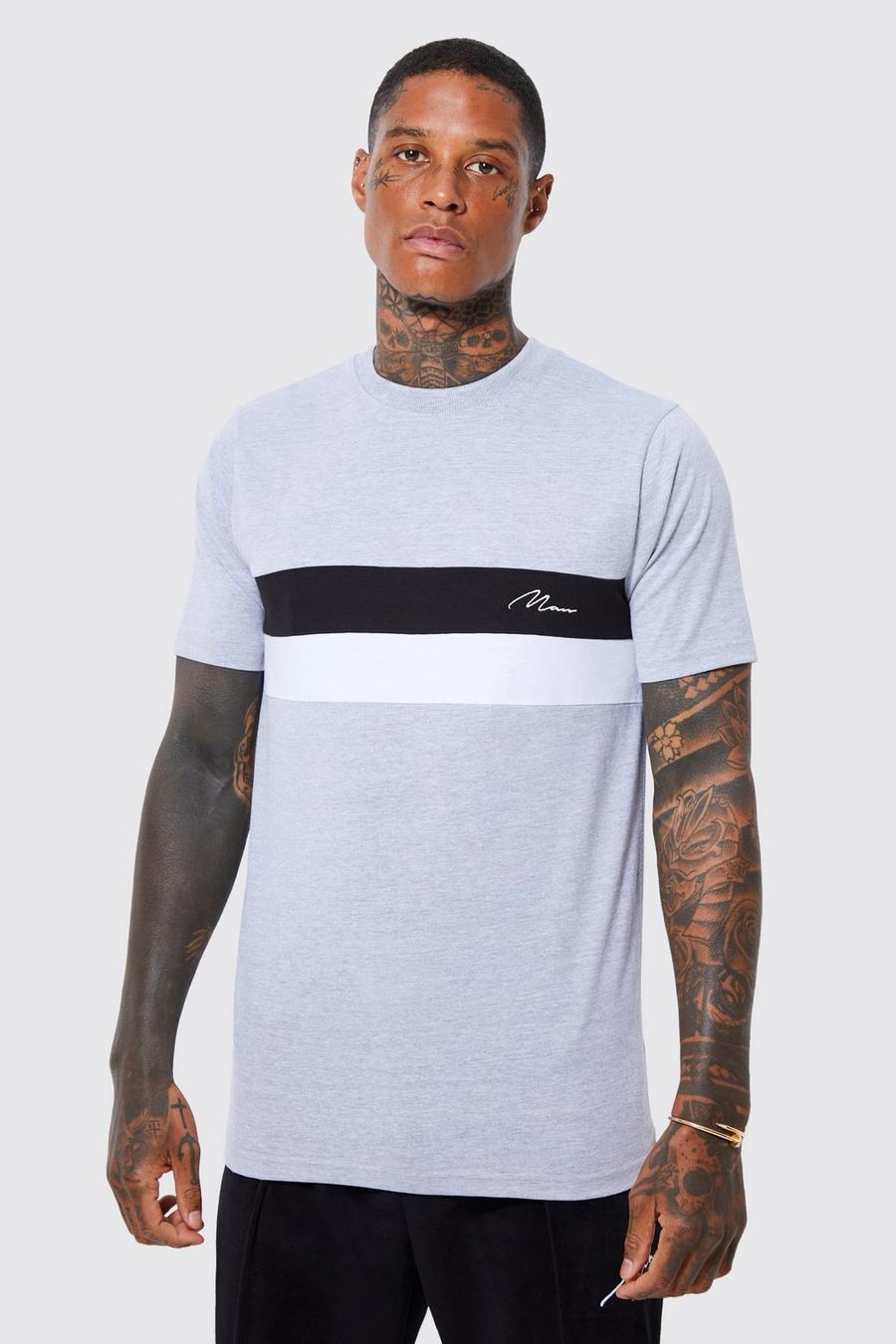 Grey marl Slim Fit Man Colour Block T-shirt image number 1