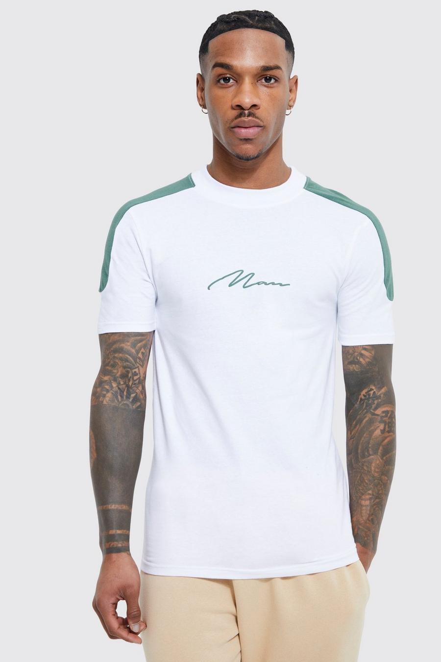 T-shirt Man attillata a blocchi di colore, White blanco image number 1