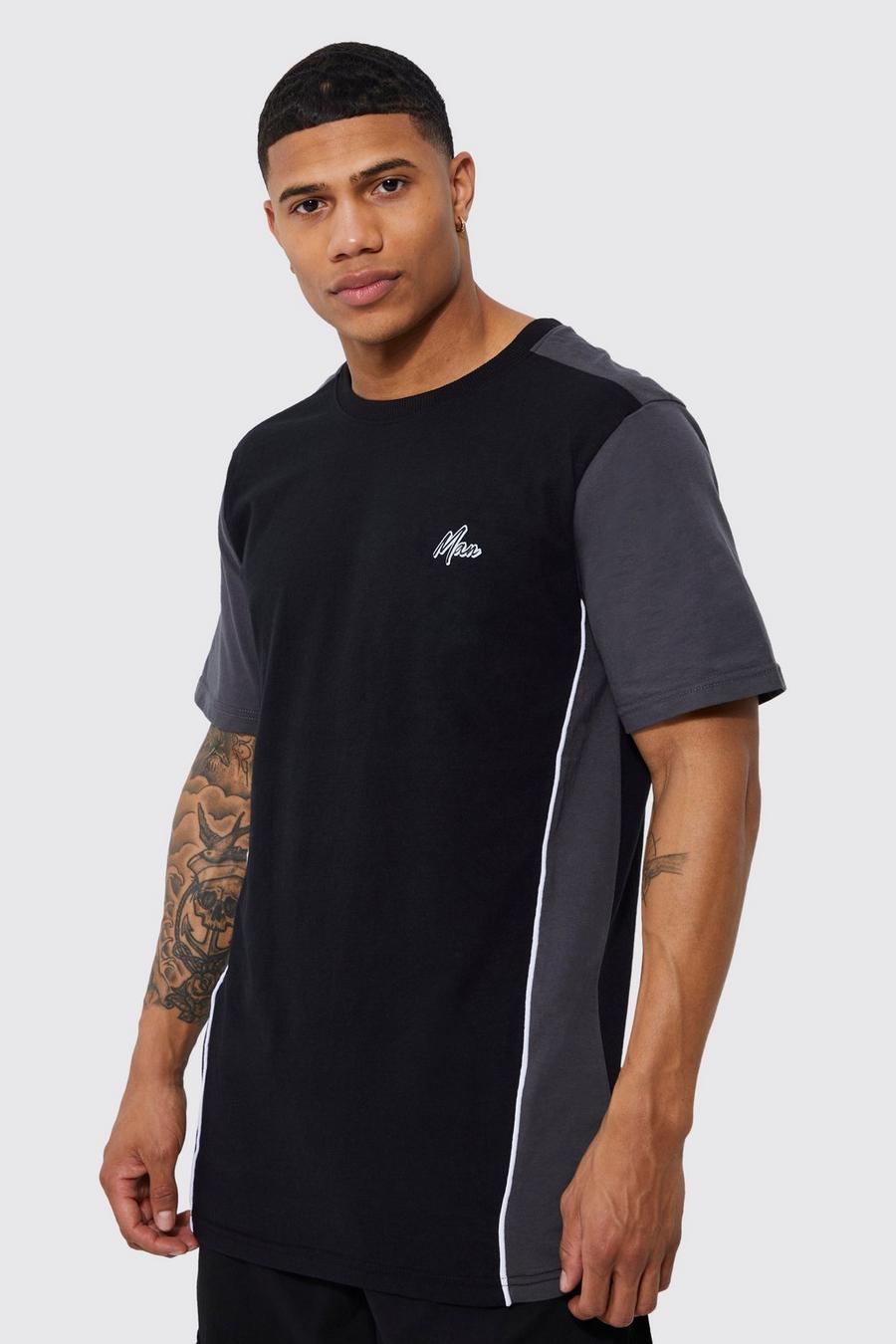 Black MAN Lång t-shirt med blockfärger image number 1