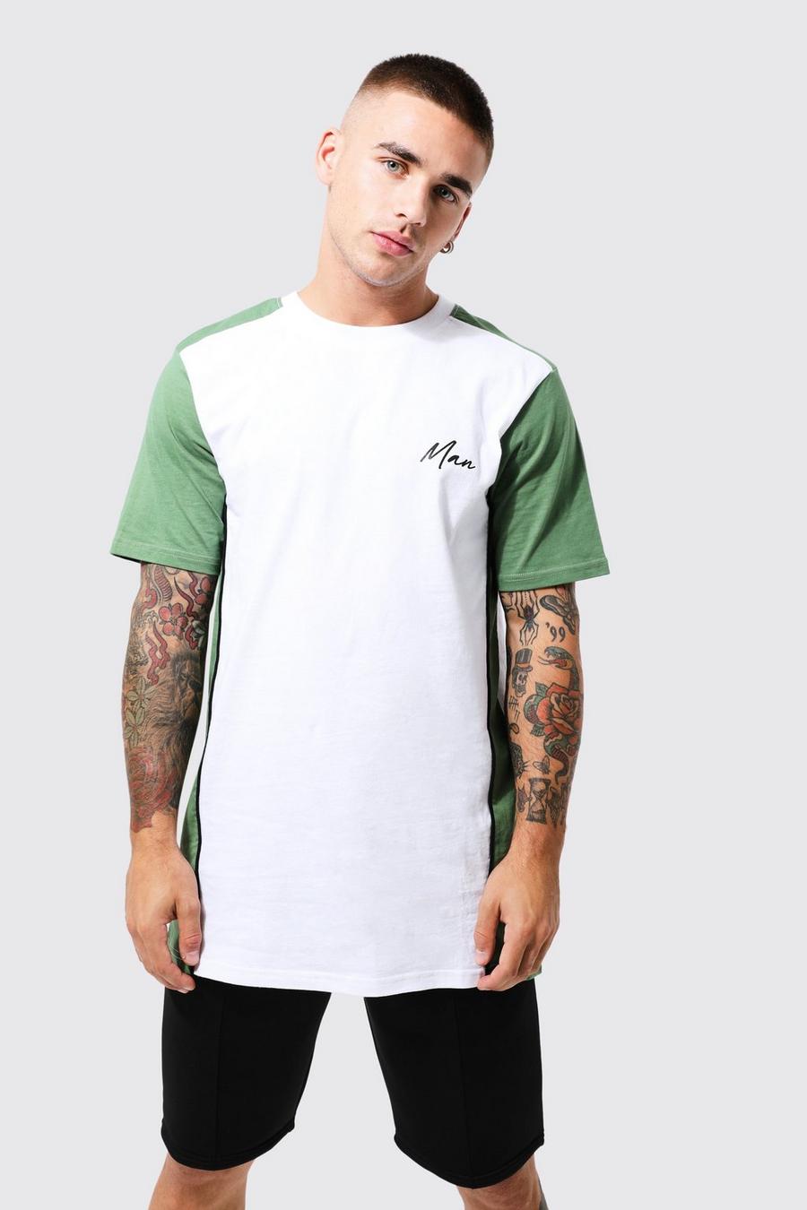 White Man Long Line Color Block T-Shirt image number 1