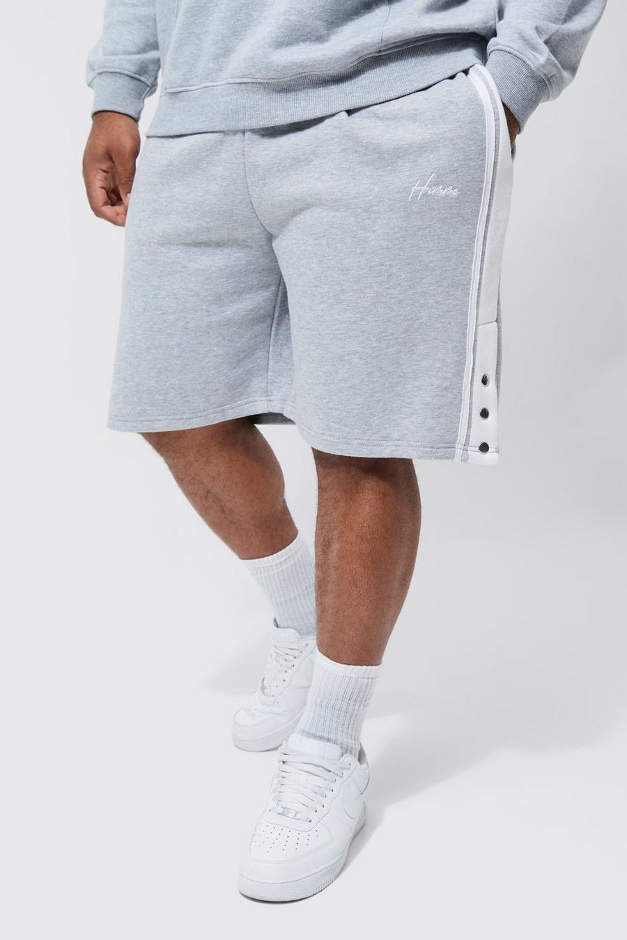 Grey marl Plus Shorts med kantband och knappar image number 1