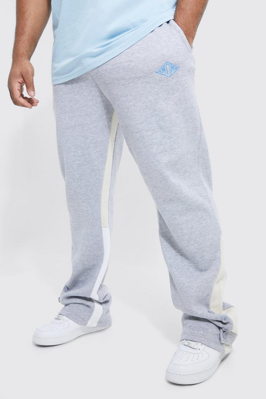Grey marl Plus Man Stacked Flare Button Gusset Joggers