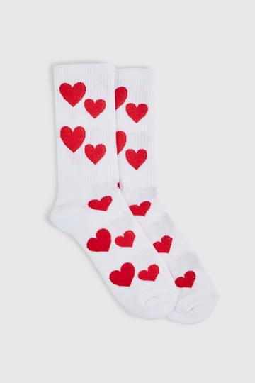 All Over Heart Sports Socks white