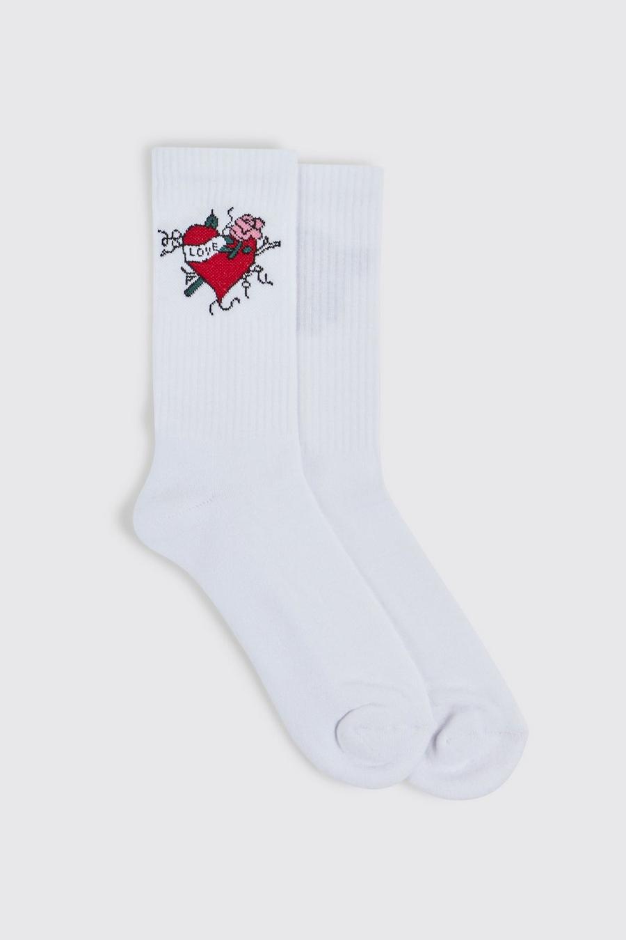 White Love Heart Sports Socks image number 1
