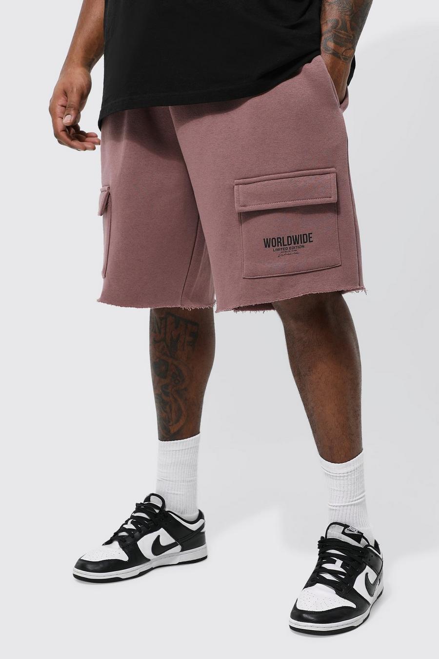 Chocolate Plus Extended Drawcord Raw Hem Cargo Short image number 1
