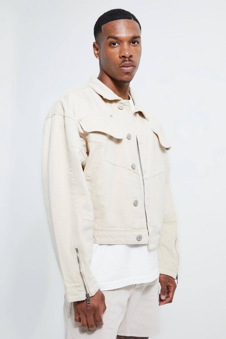 Ecru white Boxy Fit Panelled Denim Jacket