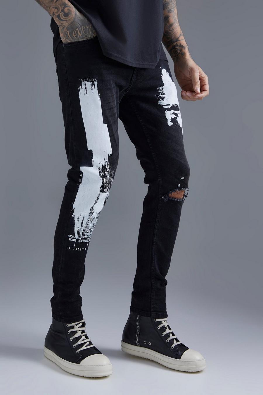 Black Skinny Stretch Zip Detail Ripped Jeans