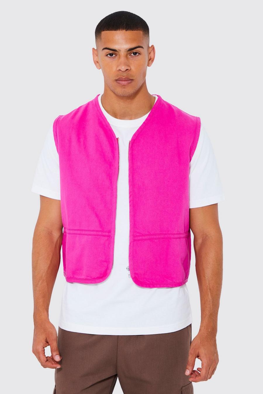 Pink Boxy Twill Vest image number 1