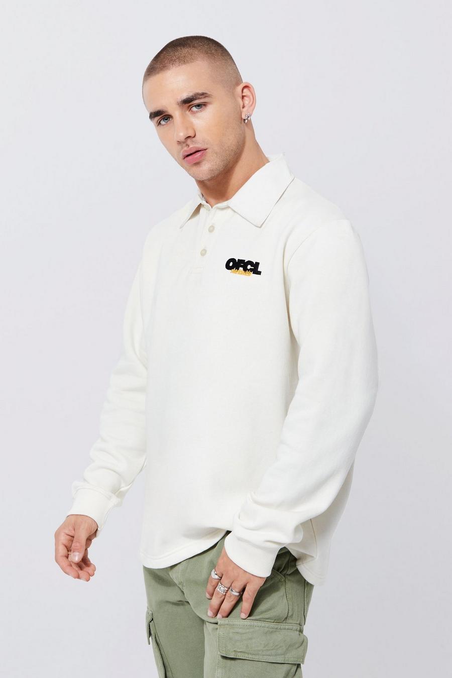 Ecru blanc Ofcl Boxy Oversized Woven Collar Rugby