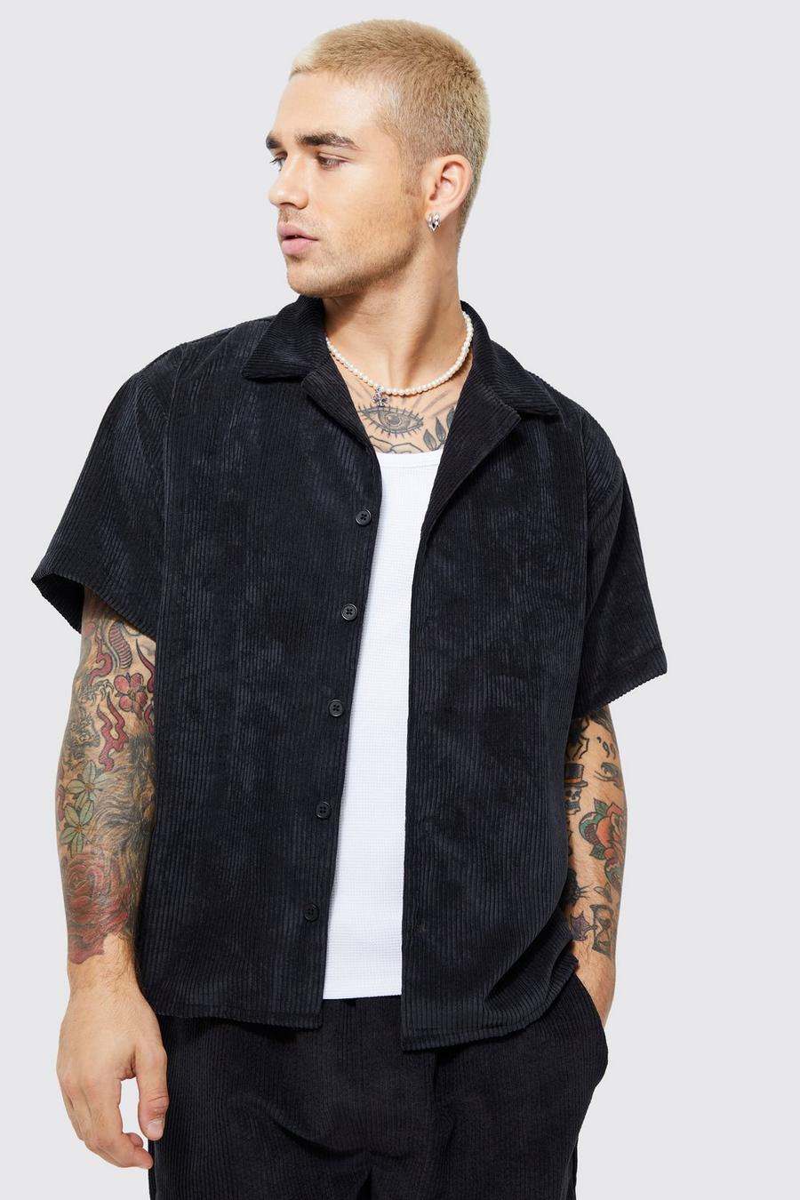 Black Boxy Fit Cord Shirt