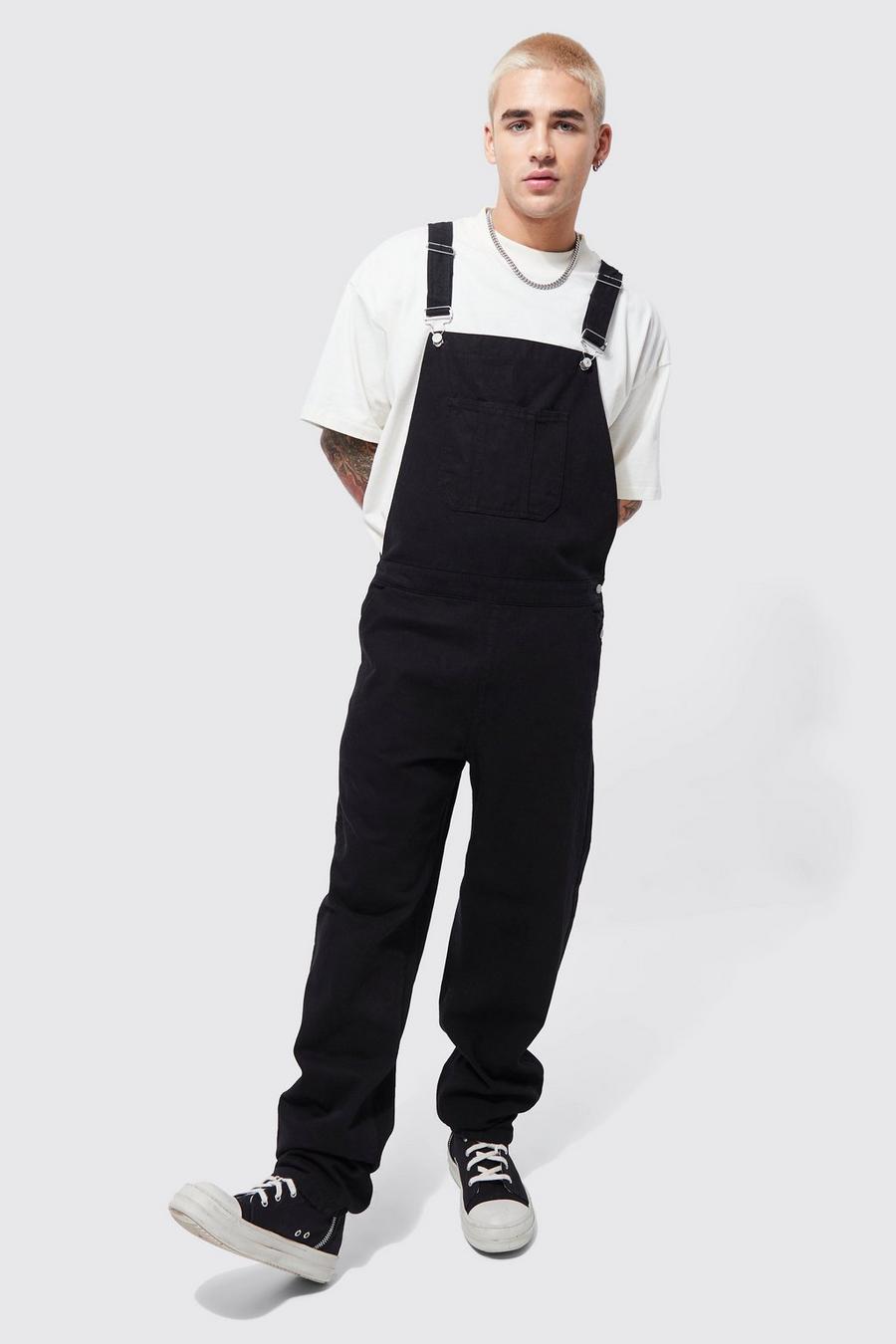 Washed black Relaxed Fit Full Length Dungarees image number 1