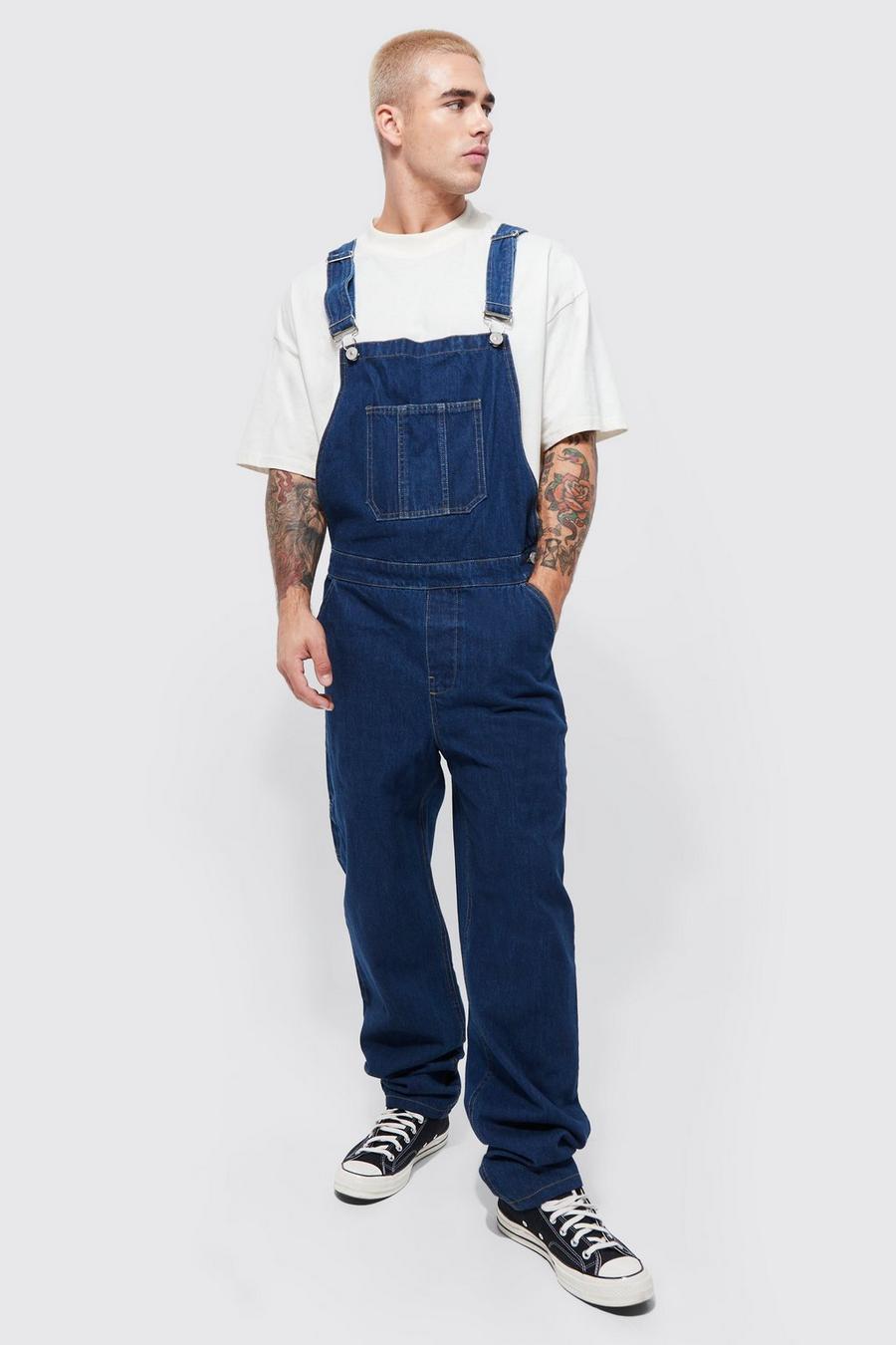 Dark blue Relaxed Fit Full Length Dungarees image number 1