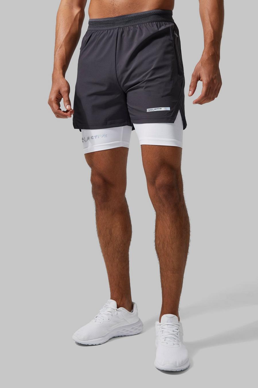 Man Active 2-in-1 Shorts mit geteiltem Saum, Charcoal gris