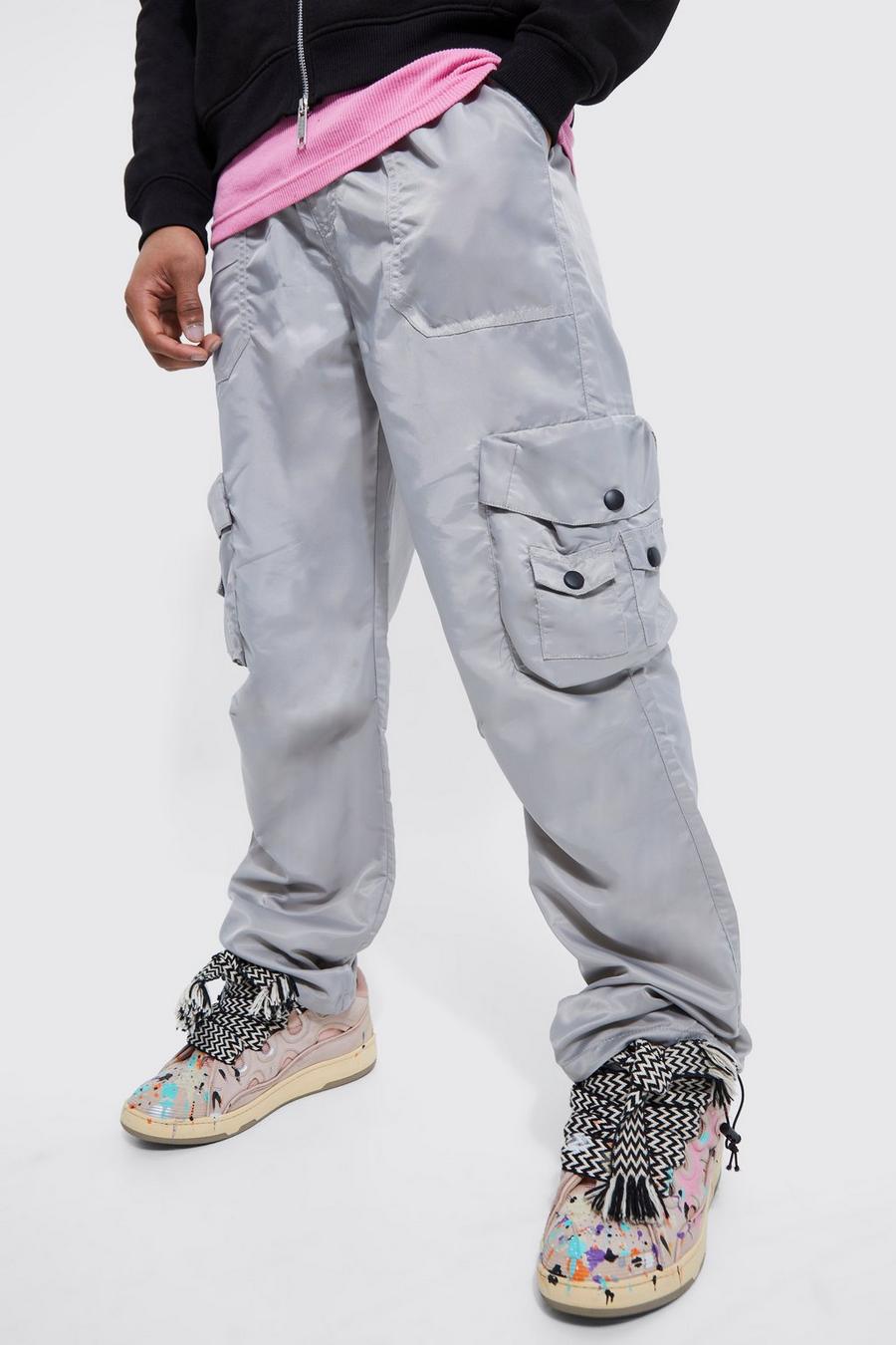 Grey gris Elastic Waist Relaxed Smart Cargo Trouser image number 1