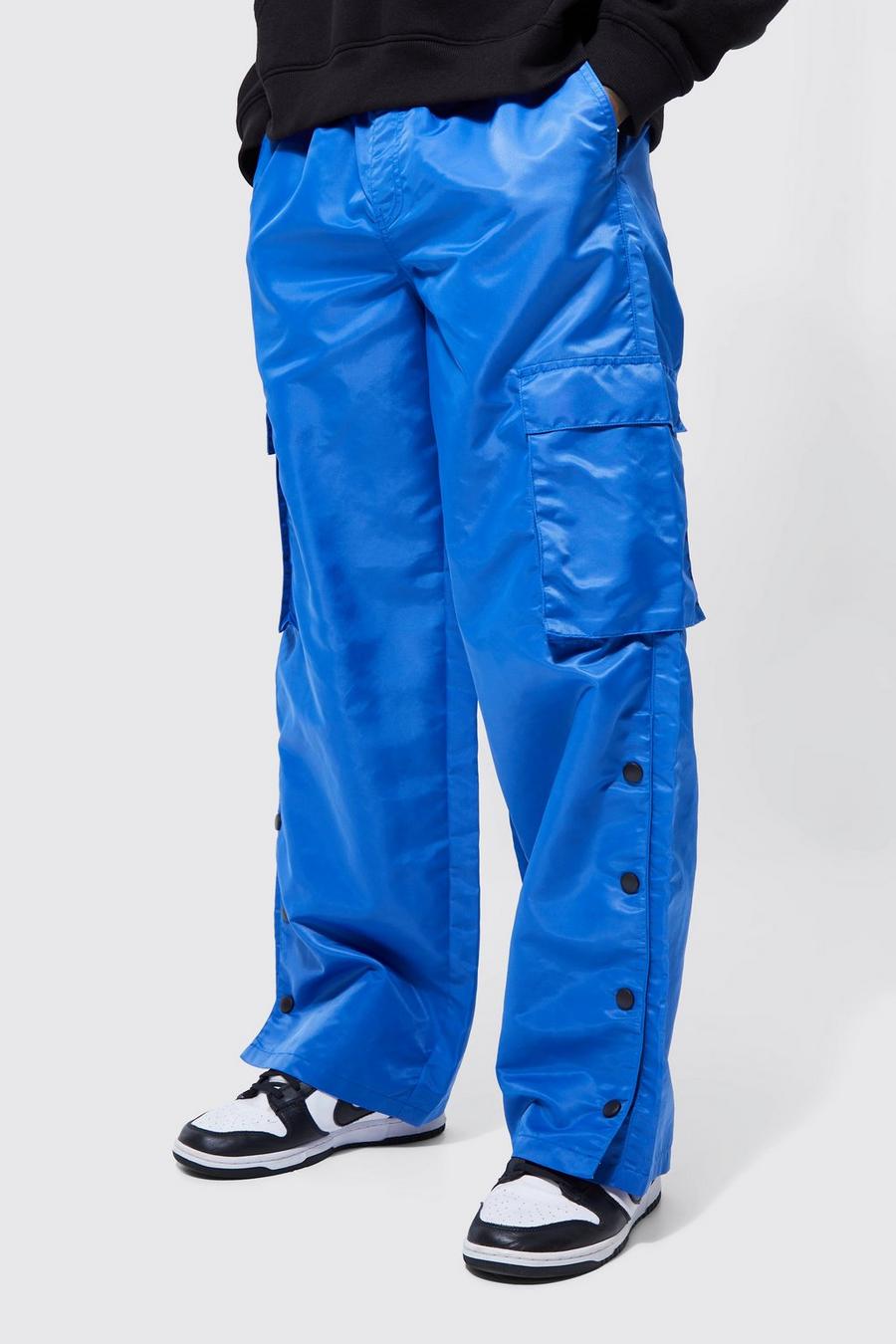 Pantalón cargo de pernera ancha con botones de presión en el bajo y cintura elástica, Cobalt image number 1