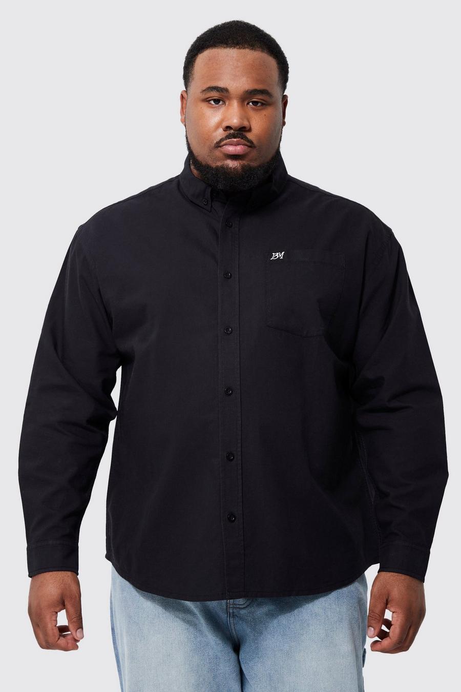 Black Plus Relaxed Fit Oxford Shirt With Embroidery  image number 1
