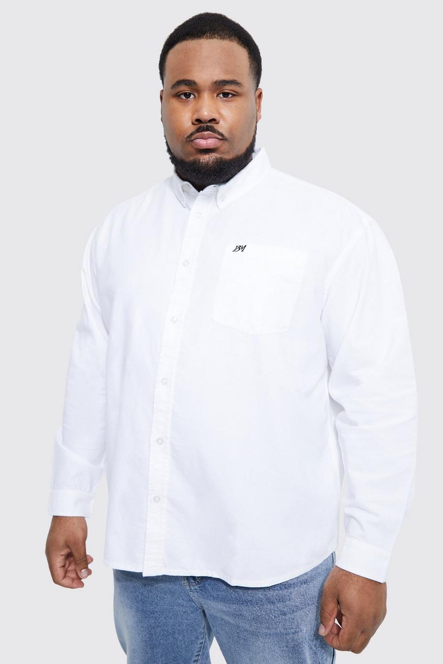 White Plus Relaxed Fit Oxford Shirt With Embroidery