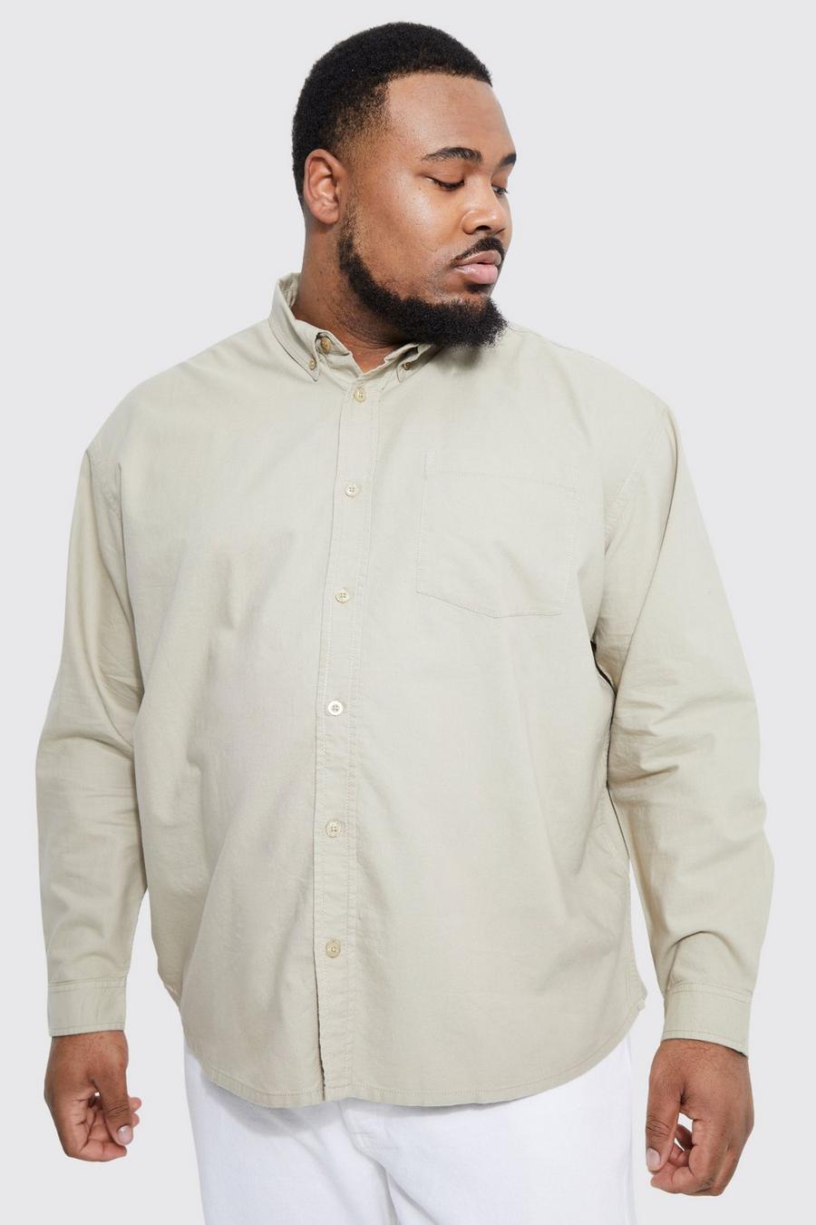 Plus Relaxed Fit Long Sleeve Oxford Shirt  , Stone beis