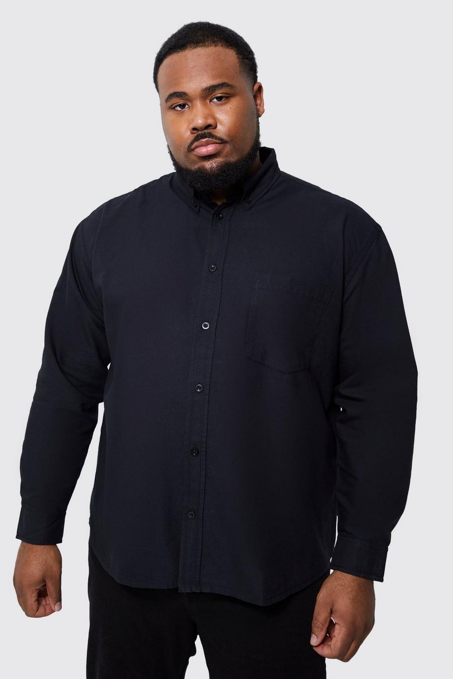 Black noir Plus Relaxed Fit Long Sleeve Oxford Shirt 