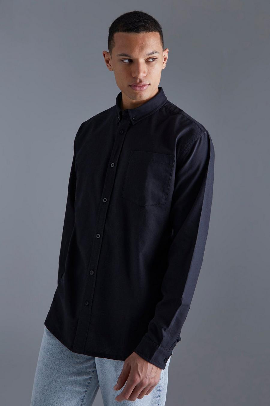 Black Tall Långärmad oxfordskjorta med ledig passform image number 1
