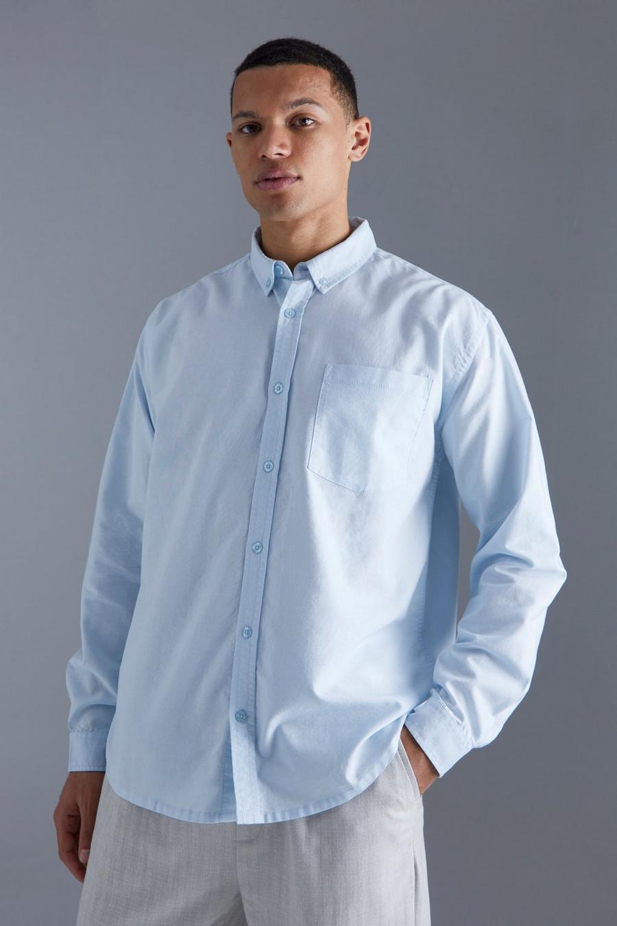 Tall Relaxed Fit Long Sleeve Oxford Shirt  , Light blue azzurro