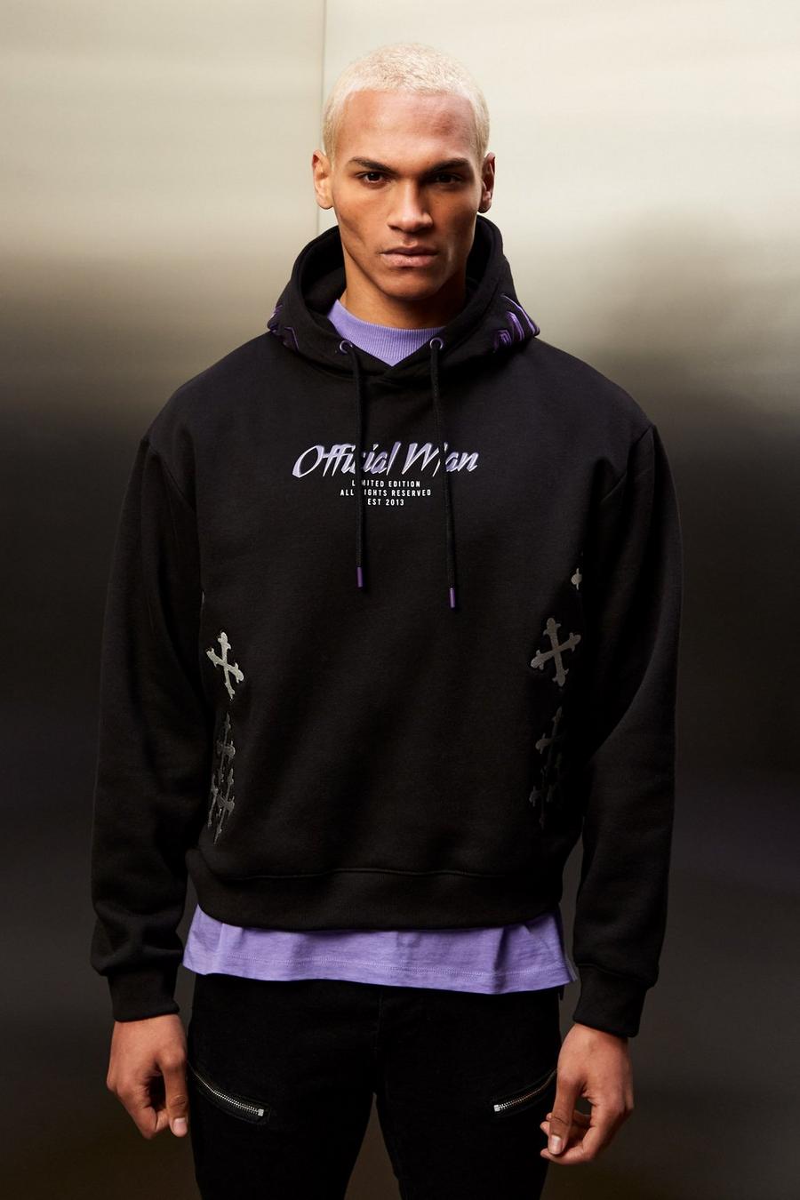 Boxy Official Man Graphic Hoodie, Black image number 1