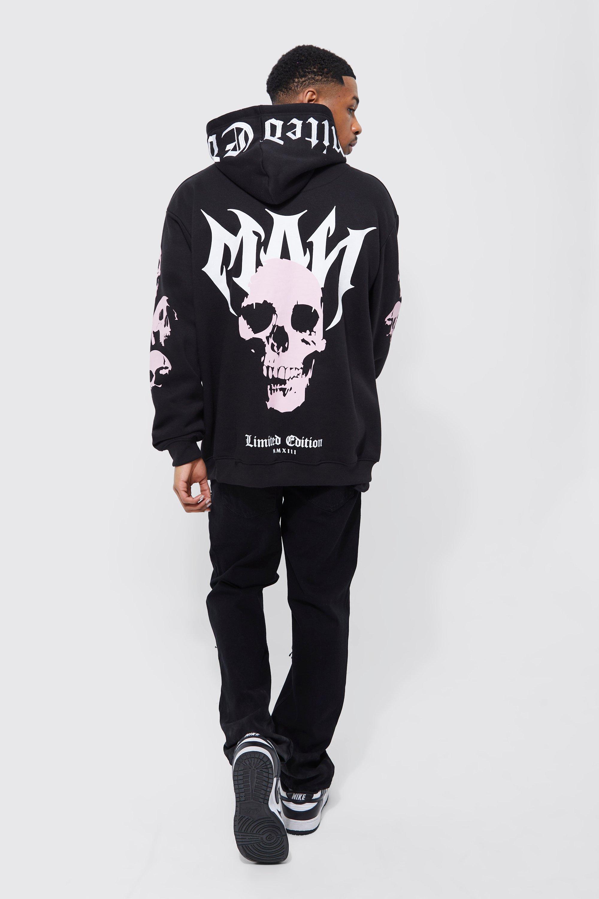 Man Skull Graphic Embroidered Hoodie