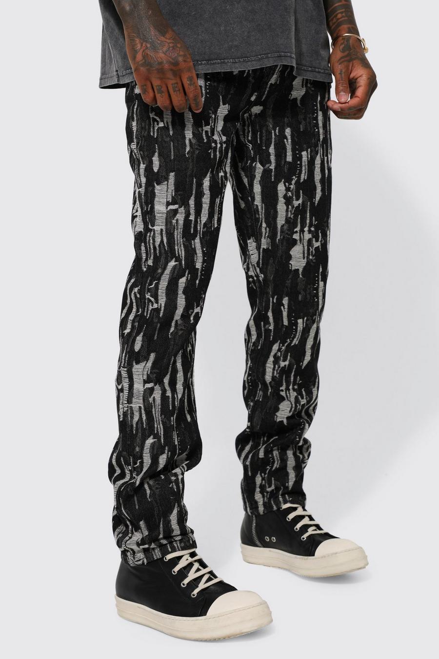 Charcoal grey Jeans Met Rechte Pijpen En Opvallende Print