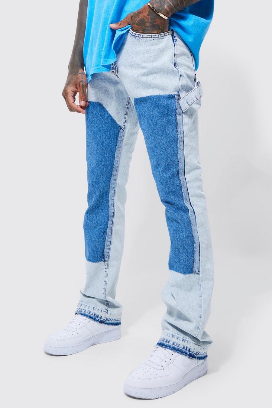 Light blue blau Slim Rigid Flare Panel Distressed Jeans