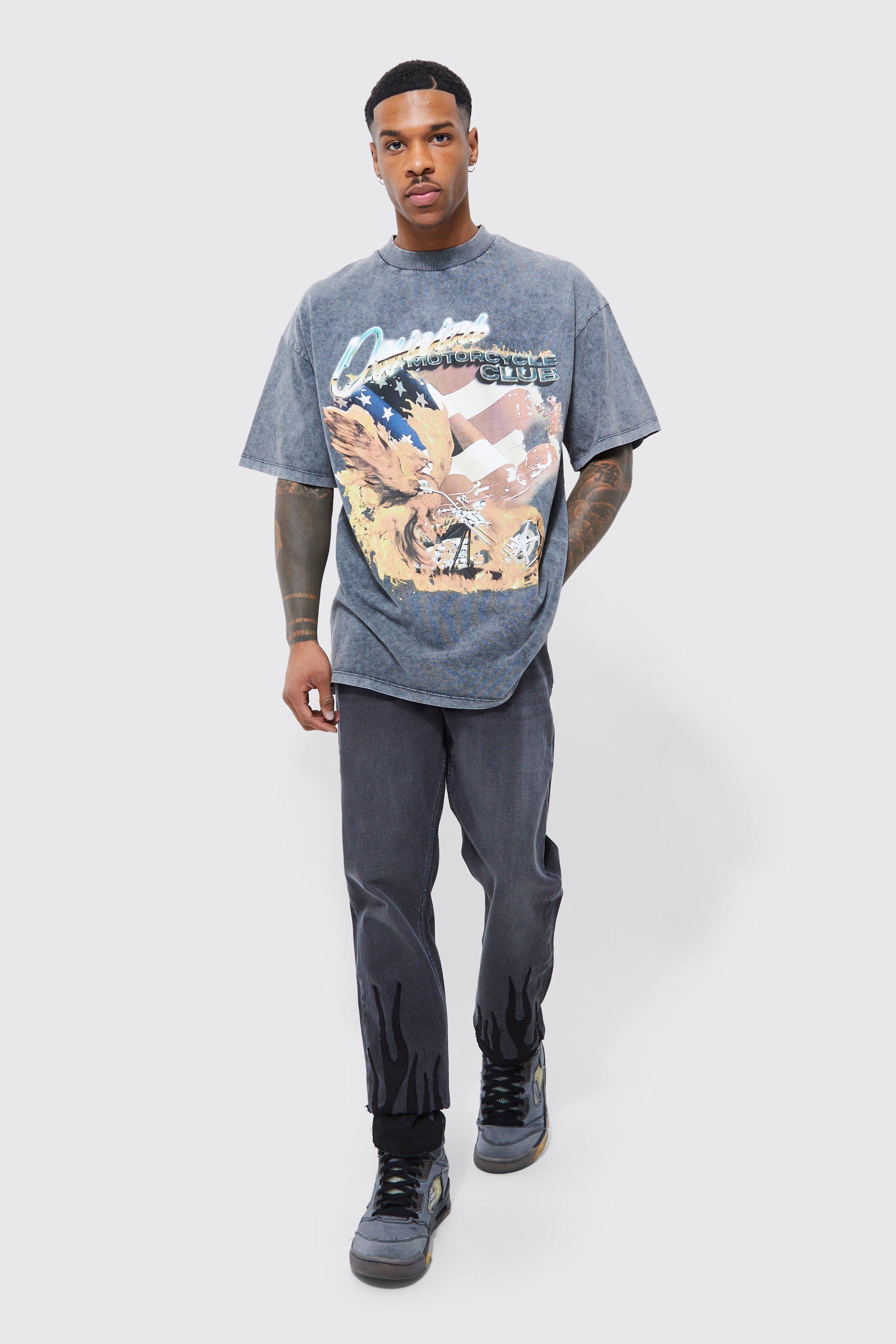 Oversized Acid Wash Eagle Graphic T-shirt | boohoo USA