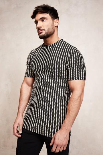 Black Muscle Fit Jacquard T-shirt