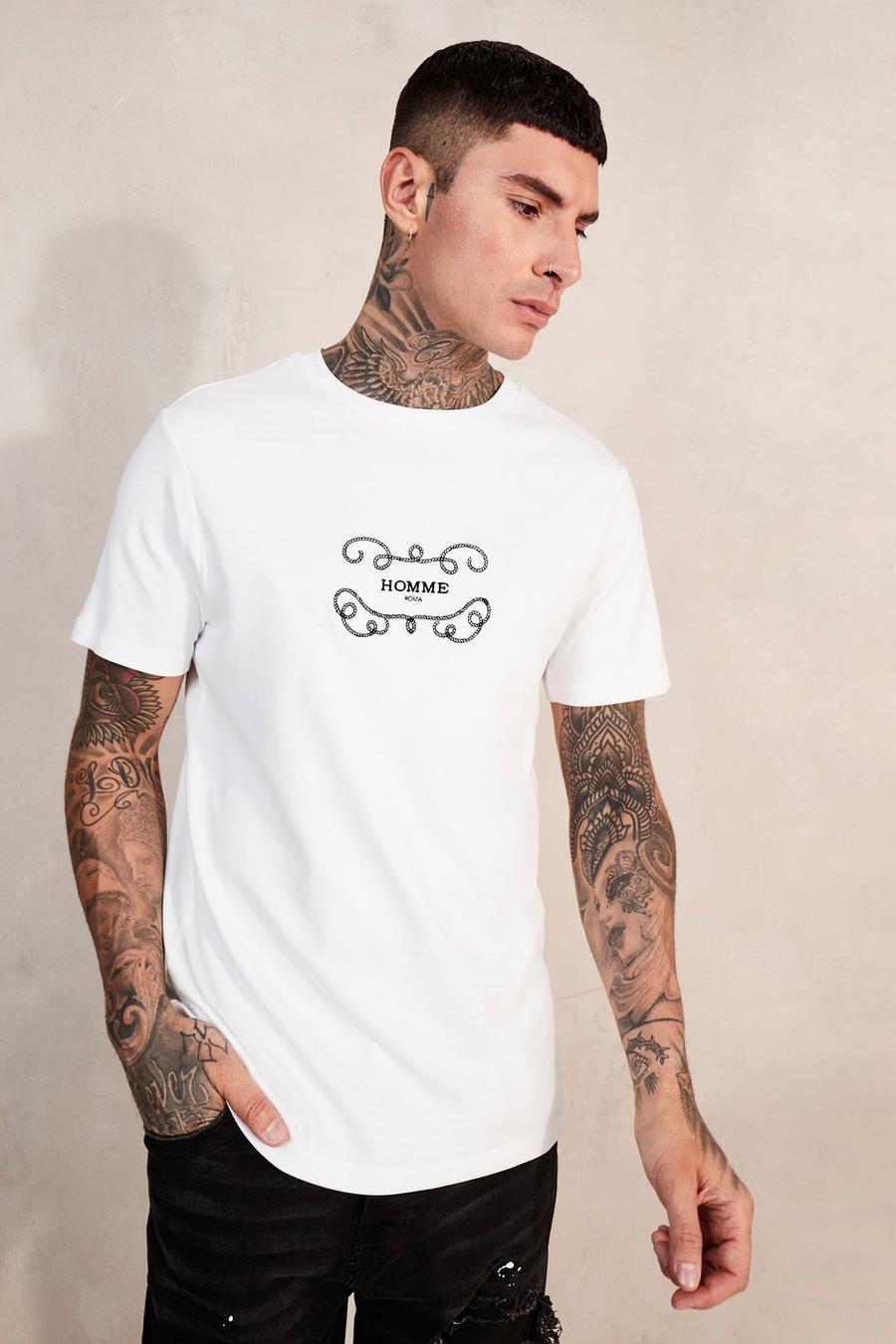 White Slim Fit Embroidered T-shirt image number 1