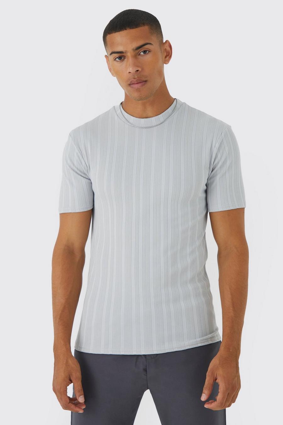 Light grey grigio Muscle Fit Ribbed T-shirt image number 1