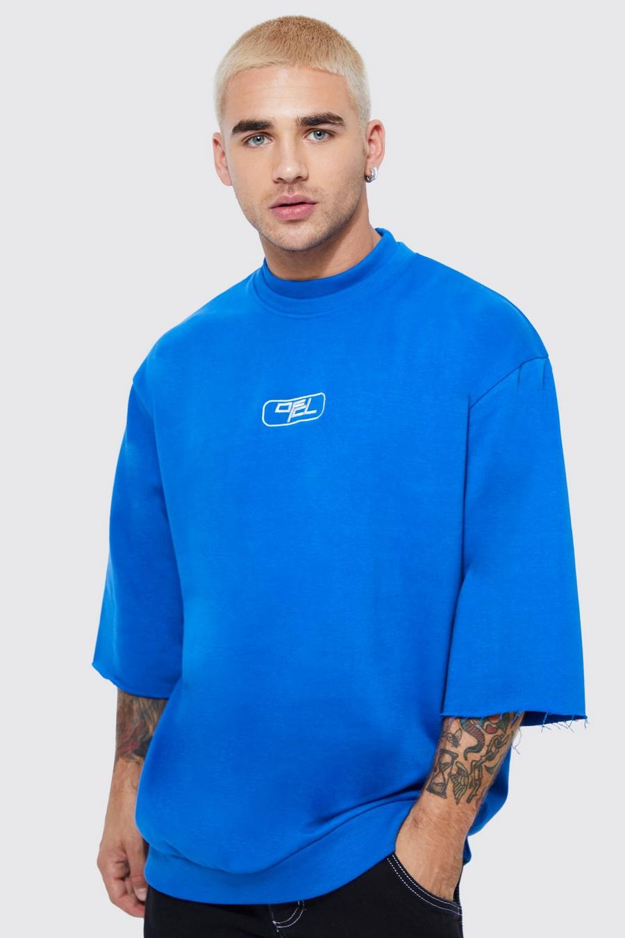 Cobalt blue Oversized 3/4 Sleeve Faux Neck Loopback Sweatshirt  image number 1