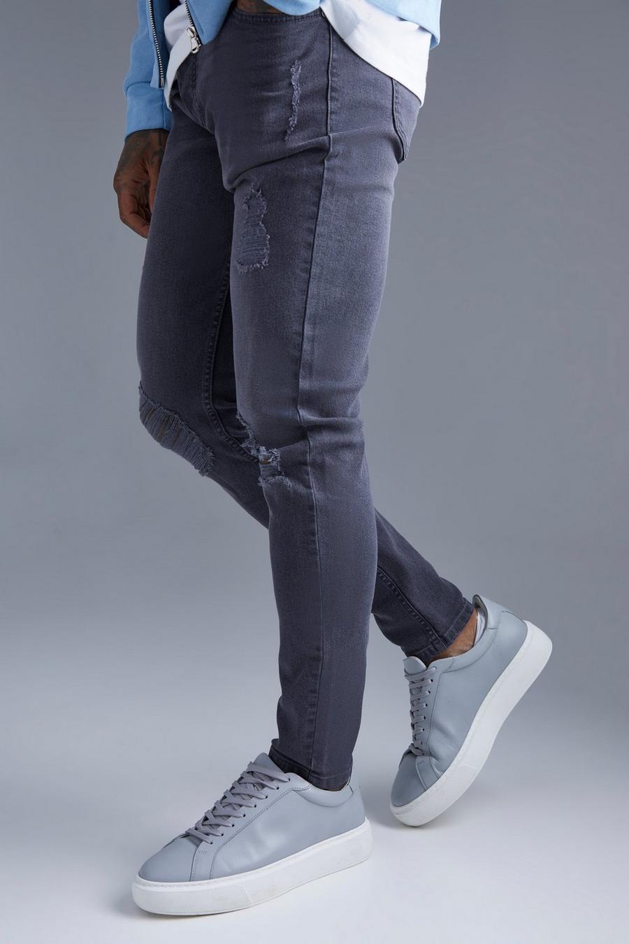Dark grey Skinny Stretch Exploded Knee Ripped Jean image number 1