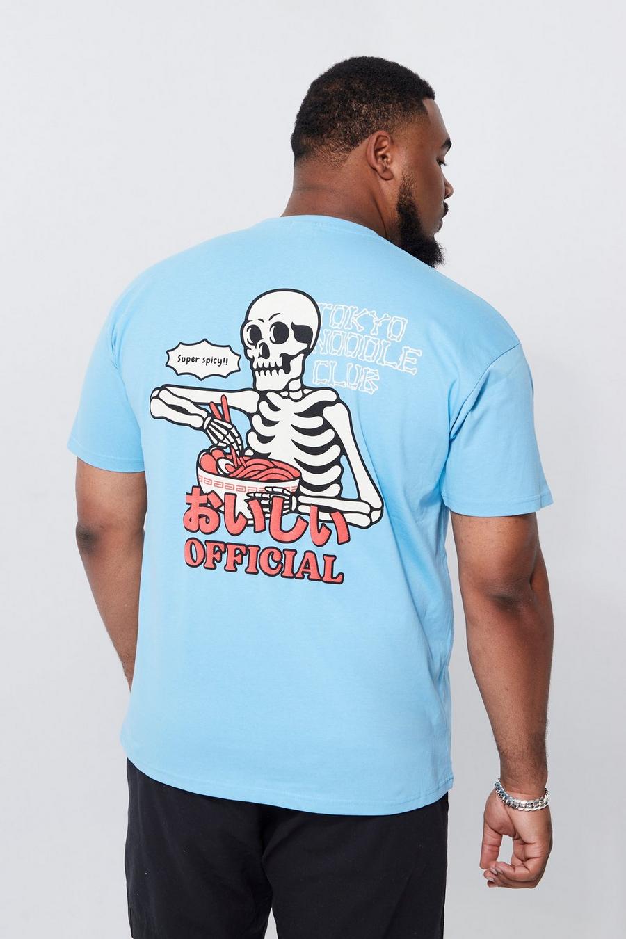 Light blue Plus Skeleton Puff Print T-shirt