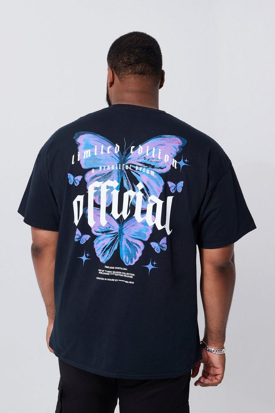 T-shirt Plus Size Official con stampa di farfalle sul retro, Black image number 1