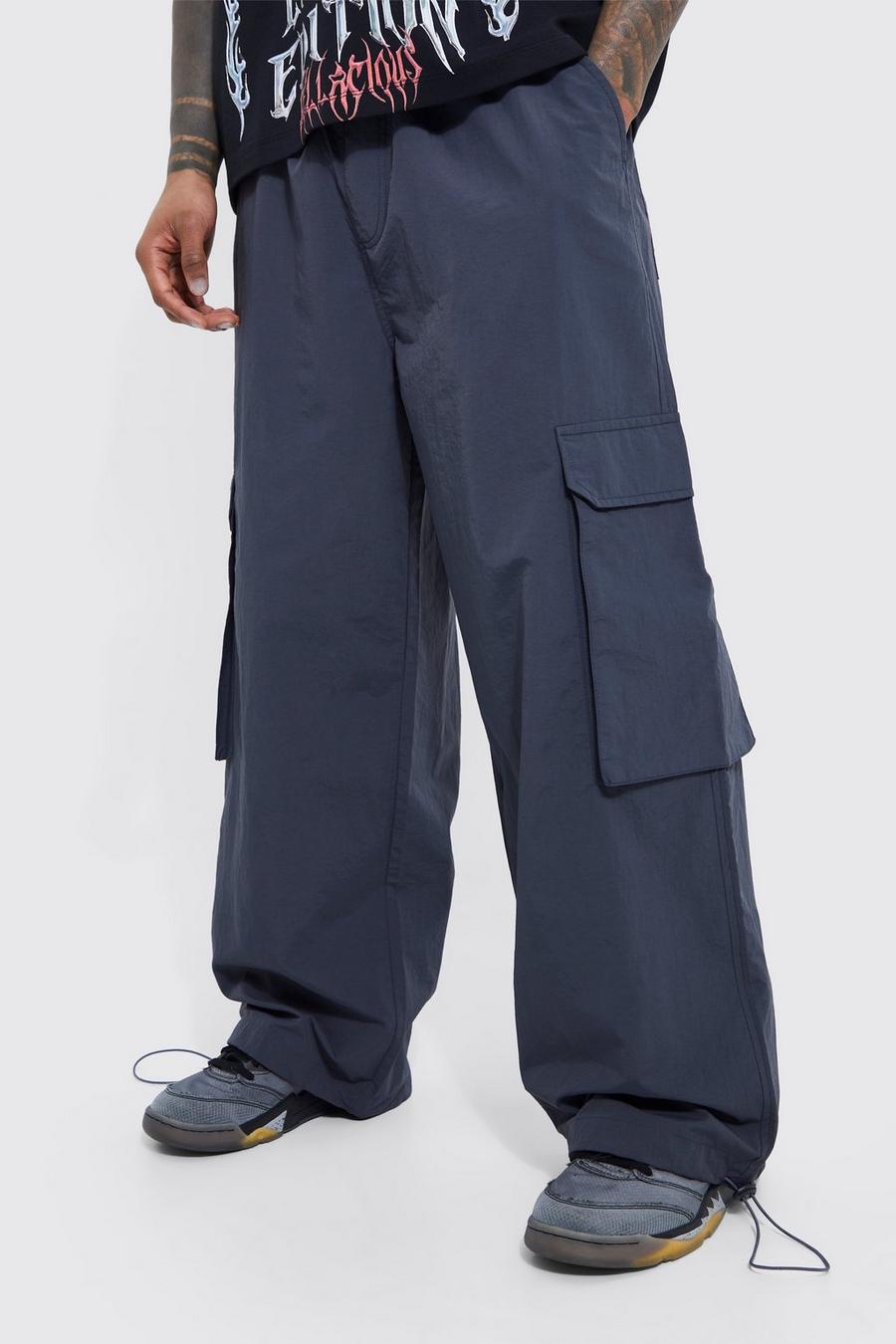 Grey Elastic Waist Parachute Cargo Trouser