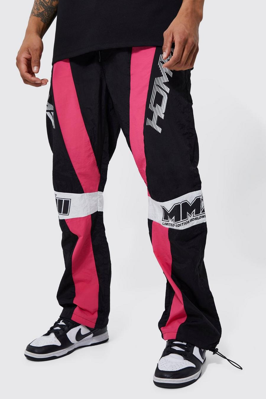 Lockere Colorblock Moto-Hose mit elastischem Bund, Pink image number 1
