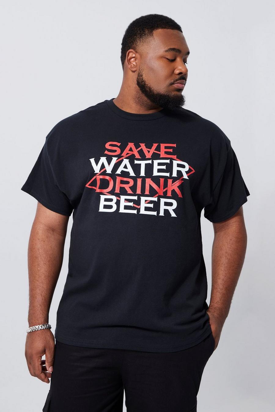 Black Plus Save Water Slogan Print T-shirt image number 1