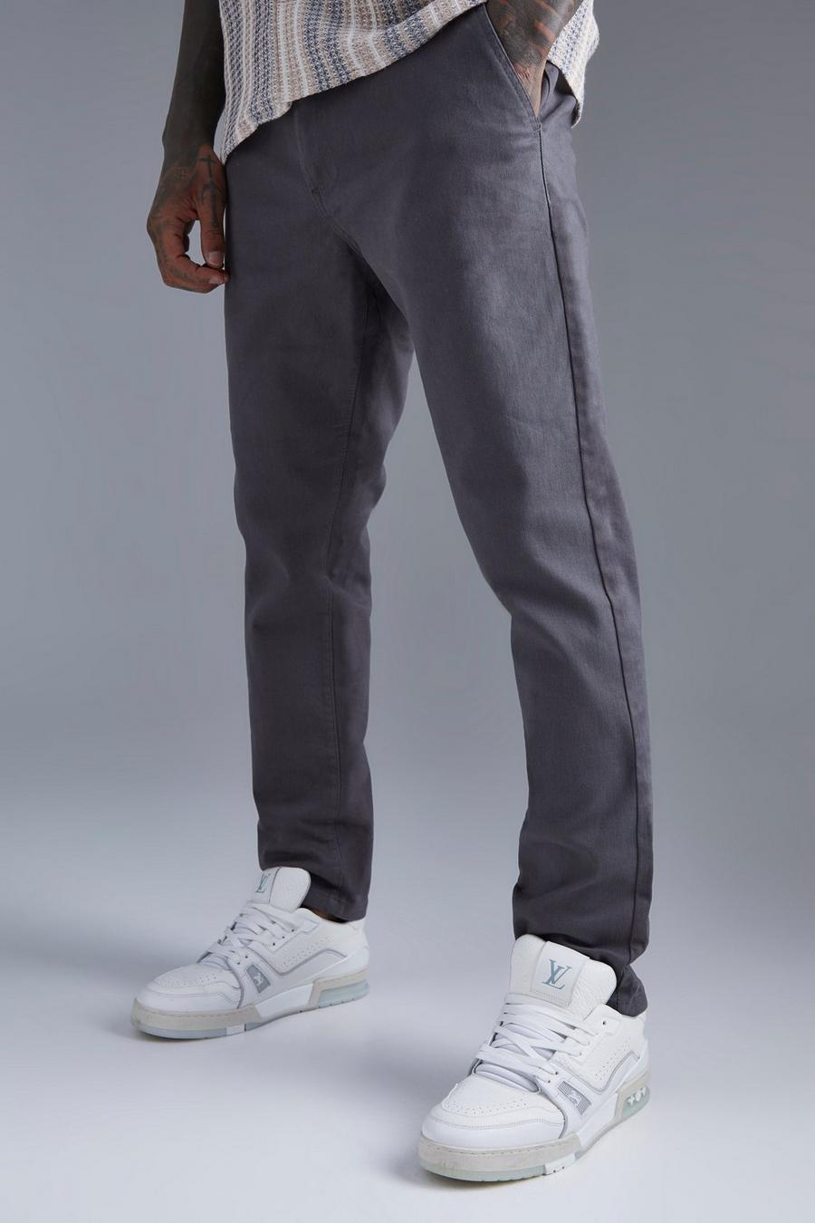 Grey Slim Fit Chino Broek Met Stretch Tailleband image number 1