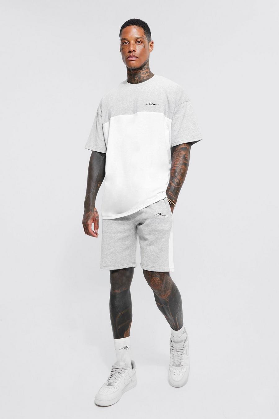 Ash grey Oversized Man Panel T-shirt And Short Set