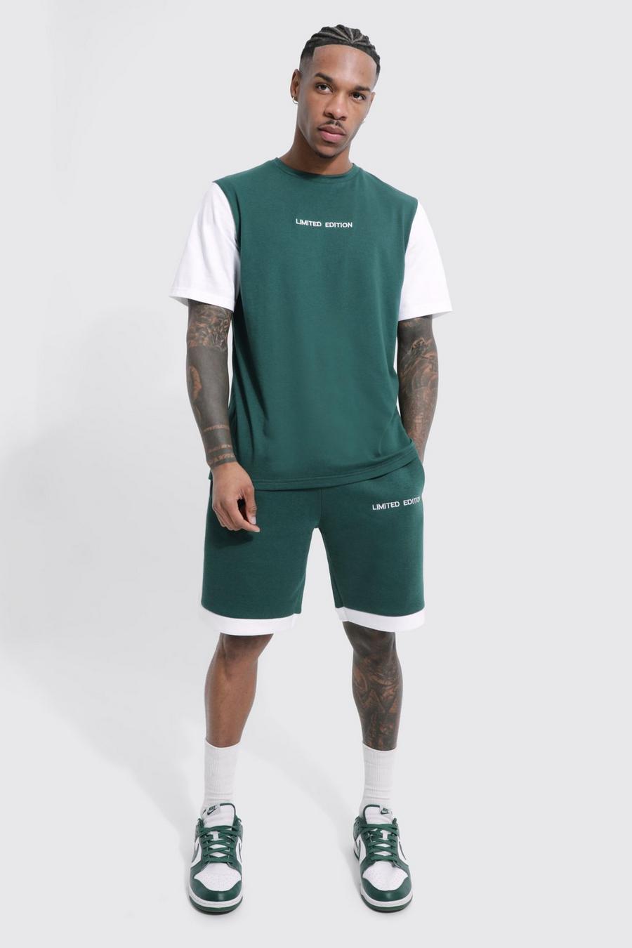 Limited Colour Block T-shirt And Short Set, Forest verde