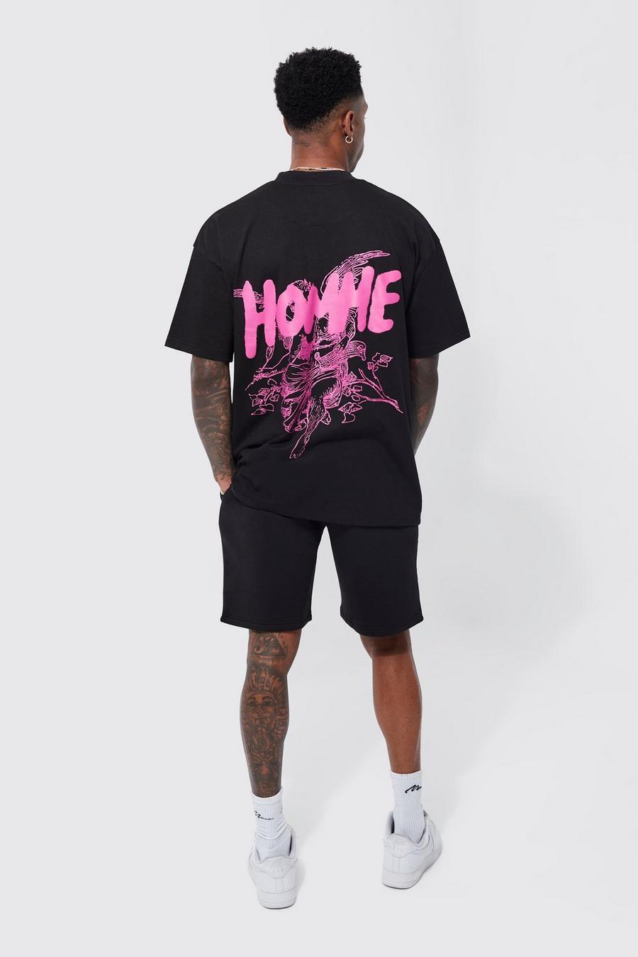 Homme Graphic T-shirt And Short Set , Black image number 1