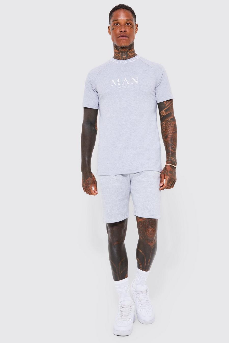 Ash grey Slim Fit Man Roman T-shirt And Short Set image number 1