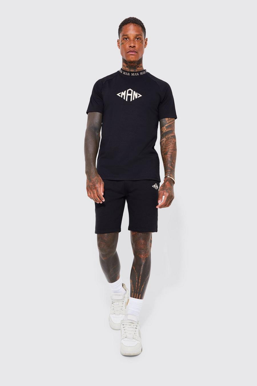 Black Slim Fit Man Diamond T-shirt And Short Set image number 1