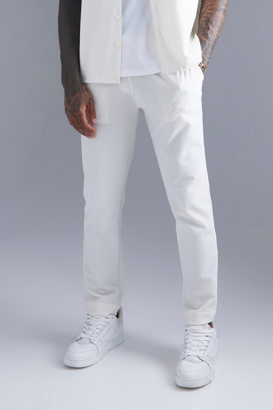 Elasticated Skinny Crinkle Trousers, Ecru blanco